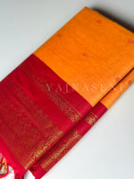 Load image into Gallery viewer, Kalyani Cotton Saree - Gold Zari : Sandalwood x Red
