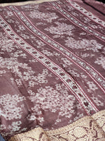 Load image into Gallery viewer, Floral x Printed Saree x Champagne border - Brown
