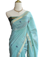 Load image into Gallery viewer, Linen Cotton Saree x Pichwai Tales - Aqua
