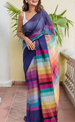 Load image into Gallery viewer, Soft Cotton Saree x Checkered : Indigo
