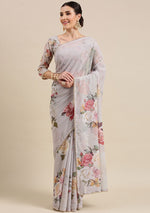 Load image into Gallery viewer, Floral x Georgette Saree - Light Grey
