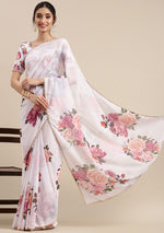 Load image into Gallery viewer, Floral x Georgette Saree - White
