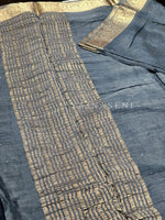 Load image into Gallery viewer, Georgette Sequins Saree x Champagne Gold border : Ash Blue

