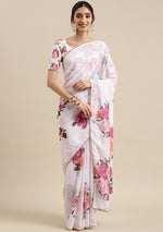 Load image into Gallery viewer, Floral x Georgette Saree - White
