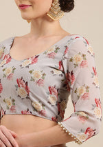 Load image into Gallery viewer, Floral x Georgette Saree - Light Grey
