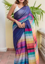 Load image into Gallery viewer, Soft Cotton Saree x Checkered : Indigo
