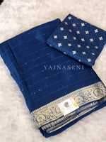 Load image into Gallery viewer, Georgette Sequins Saree x Champagne Gold border : Blue

