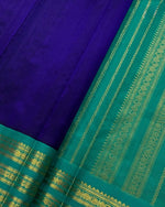Load image into Gallery viewer, Handloom Kanchipuram Silk Cotton Saree : Royal Blue x Pine Green
