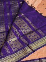 Load image into Gallery viewer, Kalyani Cotton Saree - Gold Zari : Soft Brown x Dark Purple
