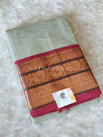 Load image into Gallery viewer, Kanchipuram Pure Cotton x Gold zari saree - Pista
