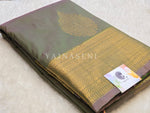 Load image into Gallery viewer, Semi Kanchi Silk x Gold Zari Saree - Sage (with purple undertones)
