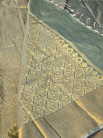 Load image into Gallery viewer, Semi Kanchi Silk x Gold Zari Saree - Sage
