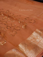 Load image into Gallery viewer, Organza silk pastel saree x sequins - Peach
