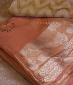 Load image into Gallery viewer, Organza silk pastel saree x sequins - Peach
