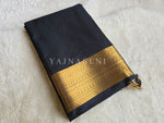 Load image into Gallery viewer, Minimalist Semi Silk Saree x Gold Zari - Black
