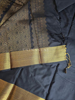Load image into Gallery viewer, Minimalist Semi Silk Saree x Gold Zari - Black
