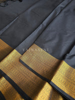 Load image into Gallery viewer, Minimalist Semi Silk Saree x Gold Zari - Black
