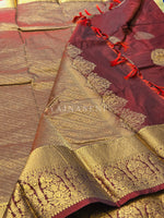 Load image into Gallery viewer, Monochrome Series : Semi Kanchi Silk Saree - Maroon
