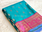 Load image into Gallery viewer, Lichi Silk Saree x Contrast Border : Teal Green x Magenta
