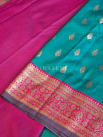 Load image into Gallery viewer, Lichi Silk Saree x Contrast Border : Teal Green x Magenta
