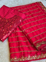 Load image into Gallery viewer, Georgette x Sequins Embroidered Saree : Red
