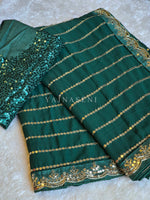 Load image into Gallery viewer, Georgette x Sequins Embroidered Saree : Green
