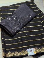 Load image into Gallery viewer, Georgette x Sequins Embroidered Saree : Black
