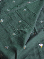 Load image into Gallery viewer, Mulmul Cotton Saree x Embroidered Flowers x Contrast Tassels : Timber Green
