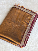Load image into Gallery viewer, Shimmery Tissue Saree x Lace Border : Bronze x Maroon
