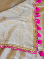 Load image into Gallery viewer, Tissue Saree x Scallop Lace Border : Champange Gold x Hot Pink
