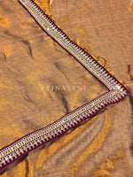 Load image into Gallery viewer, Shimmery Tissue Saree x Lace Border : Bronze x Maroon
