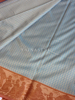 Load image into Gallery viewer, Pallakku series - Soft Semi Silk Saree : Powder Blue x Orange
