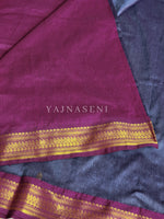 Load image into Gallery viewer, Kalyani Cotton Saree : Slate Grey x Magenta
