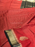 Load image into Gallery viewer, Soft Cotton Silk Checkered Saree x Paisley Motif x Zari Border : Red x Black
