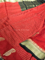 Load image into Gallery viewer, Soft Cotton Silk Checkered Saree x Paisley Motif x Zari Border : Red x Black
