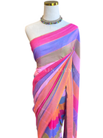 Load image into Gallery viewer, Soft Cotton Saree x Striped Layers : Sunset Bliss
