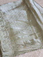 Load image into Gallery viewer, Shimmery Organza Silk Saree x Embroidered x Stone Work  : Clay Ash Green
