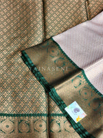 Load image into Gallery viewer, Brocade tissue semi silk saree : White x Emerald
