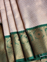 Load image into Gallery viewer, Brocade tissue semi silk saree : White x Emerald
