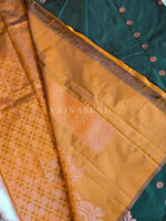 Load image into Gallery viewer, Semi Kanchi Silk x Borderless Saree - Dark Green x Golden Brown
