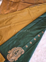 Load image into Gallery viewer, Semi Kanchi Silk x Borderless Saree - Dark Green x Golden Brown
