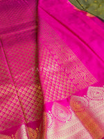 Load image into Gallery viewer, Semi Soft Silk Saree x Gold Zari - Olive x Pink x Purple
