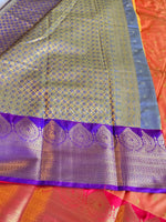 Load image into Gallery viewer, Semi Soft Silk Saree x Gold Zari - Orange x Purple x Red
