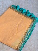 Load image into Gallery viewer, Mulmul Cotton x PomPom Saree : Marigold Glow x Teal
