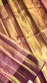 Load image into Gallery viewer, AURORA ROSE - Pure Kanjivaram Silk Saree with Gold Zari
