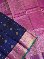 Load image into Gallery viewer, NOCTURNE MUSE - Pure Kanjivaram Silk Saree with Gold Zari
