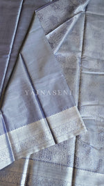 Load image into Gallery viewer, Semi Silk x Tissue Silver Zari Saree : Blue Grey
