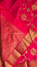 Load image into Gallery viewer, Lotus Motifs x Semi Silk Saree - Rani
