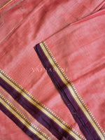 Load image into Gallery viewer, Narayanpet Mercerised Cotton Saree x Thin Border : Dark Peach x Wine
