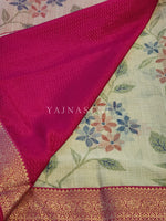 Load image into Gallery viewer, Chiffon Floral Saree x Silk Border - Cream x Pink
